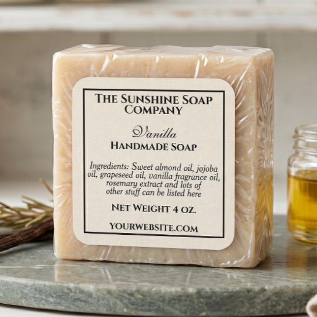 Beige linen paper style soap cosmetics square sticker (Creator Uploaded)