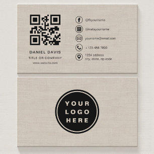 Beige Linen Professional Company Logo QR Code  Business Card
