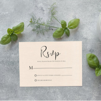Beige linen Simple Black Script RSVP Card