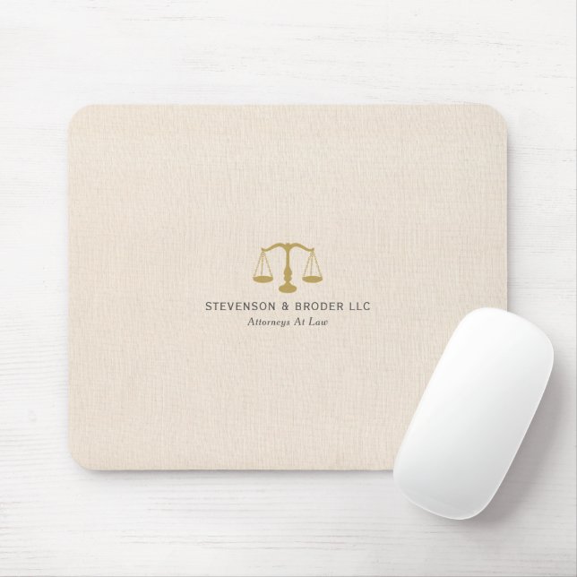 Beige Linen Texture & Gold Justice Scale Mouse Pad (With Mouse)