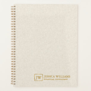Beige Linen Texture Personalised Gold Typography Planner