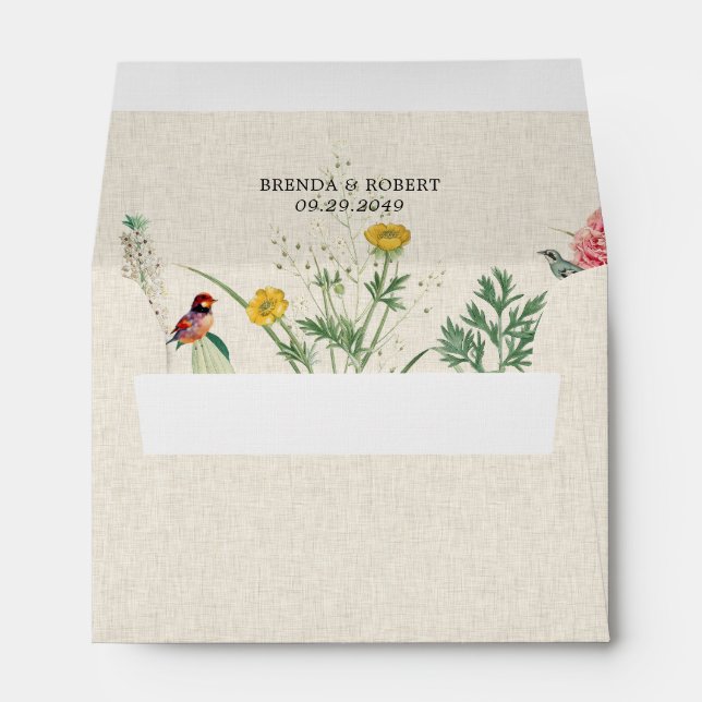 Beige Linen Texture Secret Garden Wildflowers Envelope (Back (Bottom))