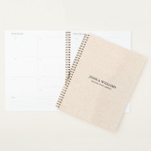 Beige linen texture simple black typography planner
