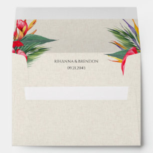 Beige Linen tropical theme flowers bouquet Envelope