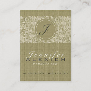 Beige Linen & White Vintage Linen & Lace 2 Business Card