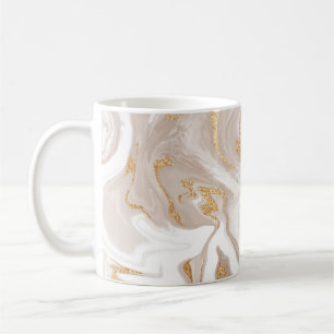 Beige liquid marble, gold line art. coffee mug