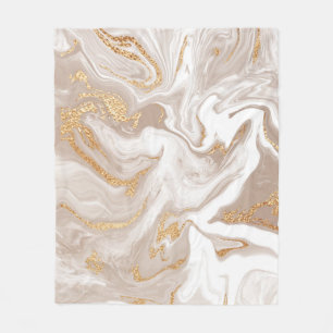 Beige liquid marble, gold line art. fleece blanket