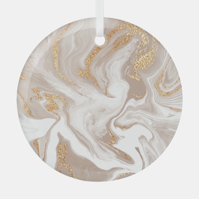Beige liquid marble, gold line art. glass tree decoration (Front)
