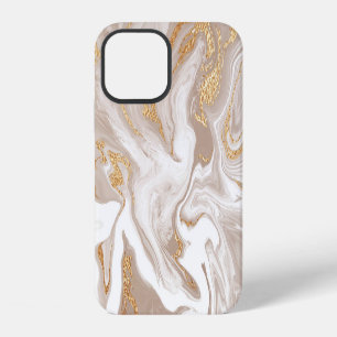 Beige liquid marble, gold line art. iPhone 12 case