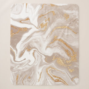 Beige liquid marble, gold line art. sherpa blanket