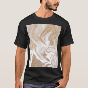 Beige liquid marble, gold line art. T-Shirt