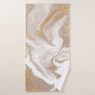 Beige liquid marble with glitter gold bath towel