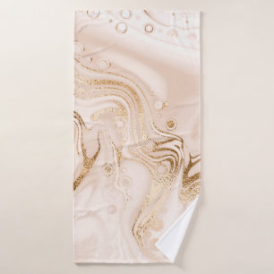 Beige liquid marble with gold glitter splash bath towel