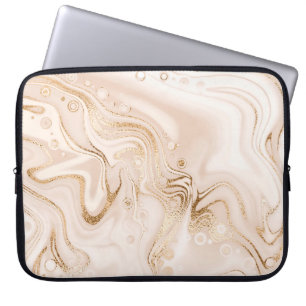 Beige liquid marble with gold glitter splash laptop sleeve