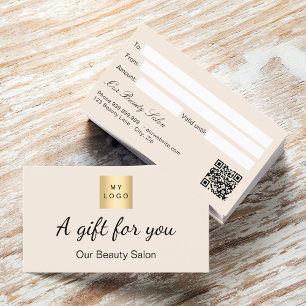 Beige logo qr gift certificate card