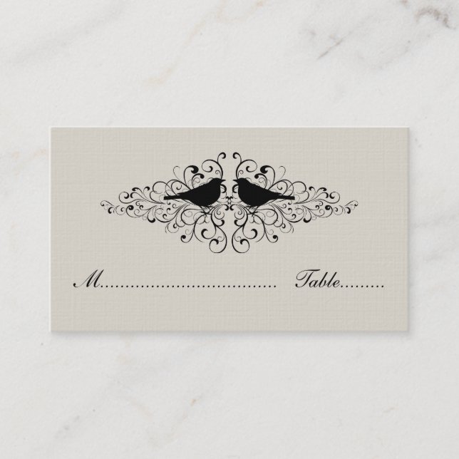 Beige Love Bird Swirls Place Card (Front)