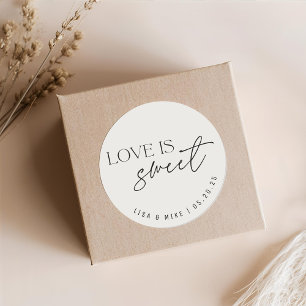 Beige Love is Sweet Wedding Favour Classic Round Sticker