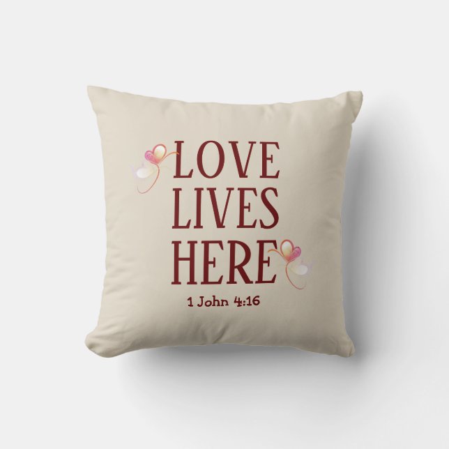 Beige | LOVE LIVES HERE | Stylish Customisable Cushion (Front)