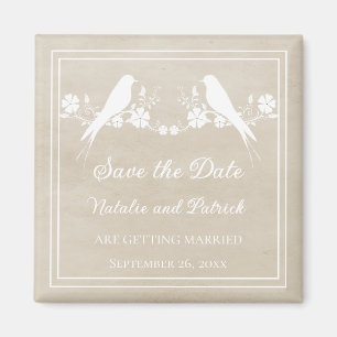 Beige Lovebird Floral Save the Date Magnet