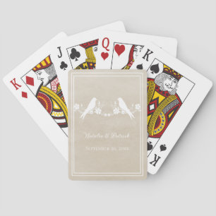 Beige Lovebird Floral Wedding Playing Cards