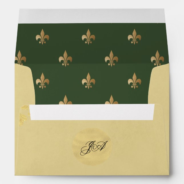 Beige luxury gold green French style fleur de lis Envelope (Back (Bottom))