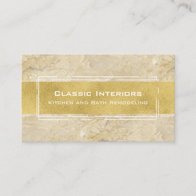 Beige Marble and Gold Modern Sleek Stylish Business Card (Front)