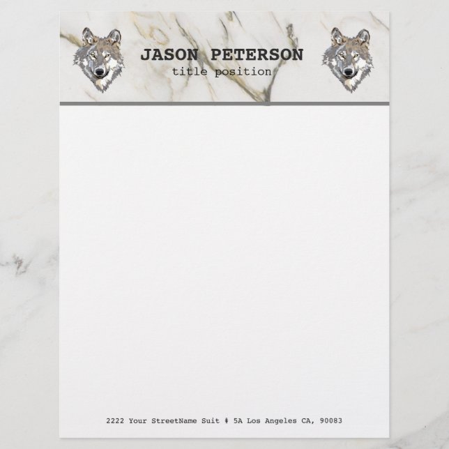 Beige Marbled And Wolf Custom Letterhead (Front)