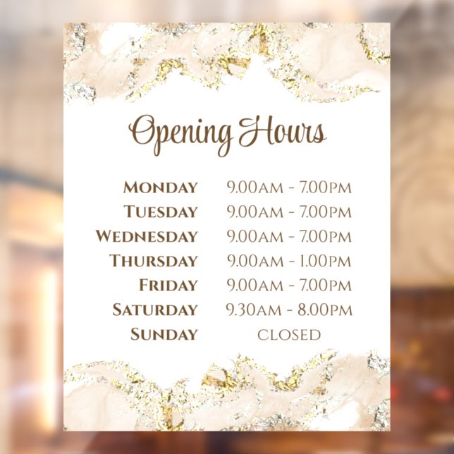 Beige marbling design opening hours window cling (Sheet 2)