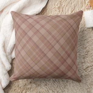 Beige Mauve Plaid Pattern Design Cushion