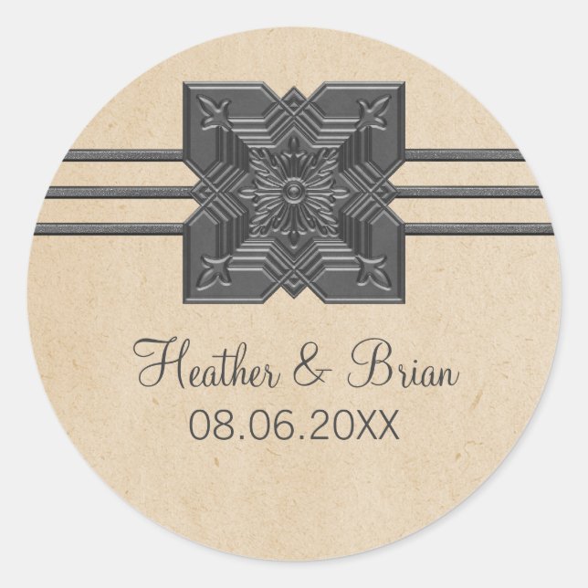 Beige Medallion Border Wedding Stickers (Front)