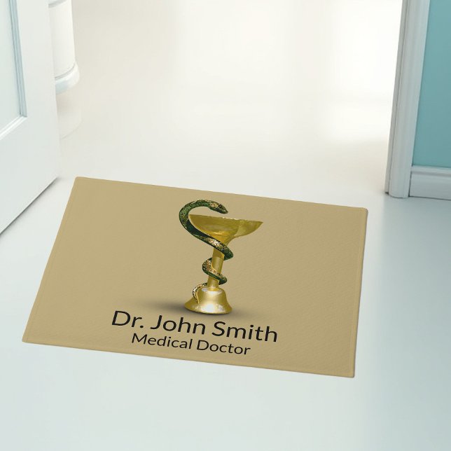 Beige Medical Bowl Hygieia Snake Gold Caduceus Doormat (Creator Uploaded)