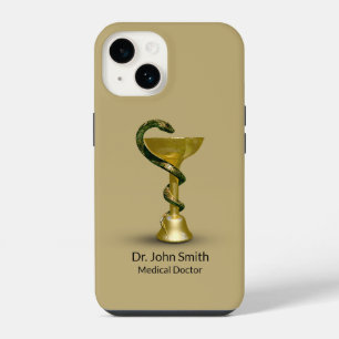 Beige Medical Bowl Snake Hygieia Gold Caduceus iPhone 14 Case