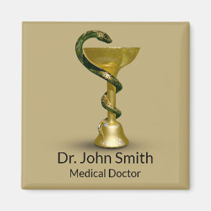 Beige Medical Bowl Snake Hygieia Gold Caduceus Magnet