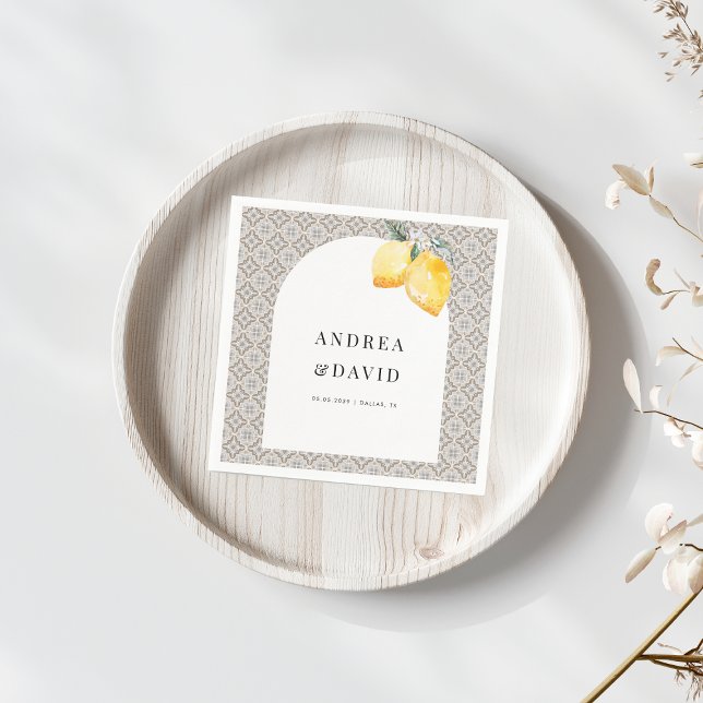 Beige Mediterranean Italian Tile Lemon Wedding Napkin (Creator Uploaded)