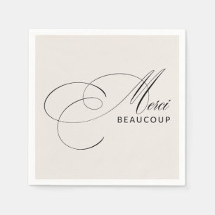 Beige Merci Beaucoup Elegant Calligraphy Thank You Napkin