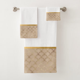 BEIGE MERMAID SCALE WHITE BATHROOM TOWEL SET