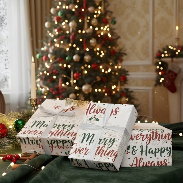 Beige Merry Christmas Gift Wrap with Tree Design (Creator Uploaded)