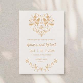 BEIGE MEXICAN OTOMI HEART ANNOUNCEMENT