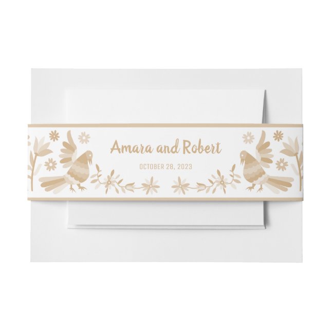 Beige Mexican Otomi Invitation Belly Band (Front Example)