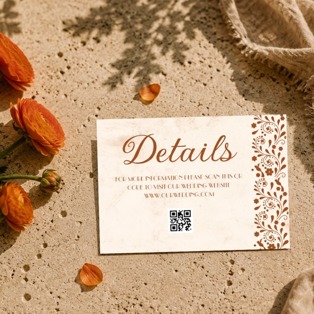 Beige Mexican Wedding Details QR code Enclosure Card (Creator Uploaded)