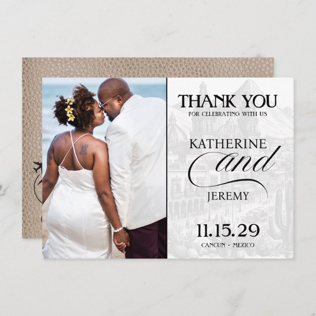 Beige Mexico Passport Thank You Card (Front/Back)