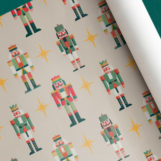 Beige Midcentury Retro Nutcracker Christmas Wrapping Paper