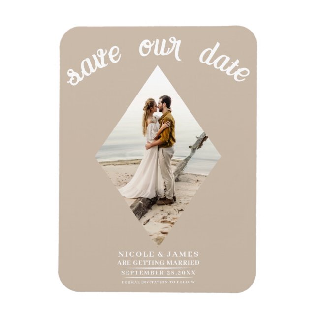 Beige Minimal Diamond Photo Wedding Save the Date Magnet (Vertical)
