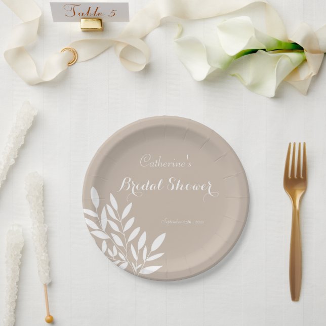 Beige minimal greenery Bridal Shower Paper Plate (Wedding)