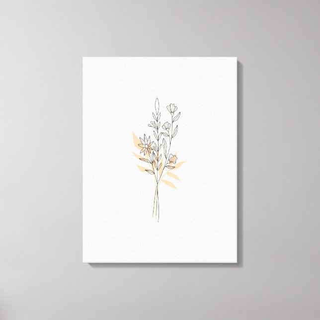 Beige Minimal Line art flower Canvas Print (Front)