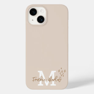 Beige Minimal Modern Initial Monogram Name Case-Mate iPhone 14 Case