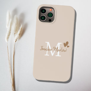 Beige Minimal Modern Initial Monogram Name Case-Mate iPhone 14 Case