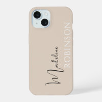Beige Minimal Modern Initial Name Script