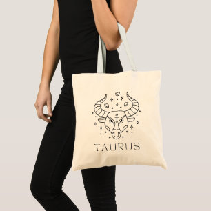 Beige Minimal Zodiac Taurus Candle Label Tote Bag