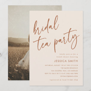 Beige Minimalist Bridal Tea Party Shower Photo Invitation
